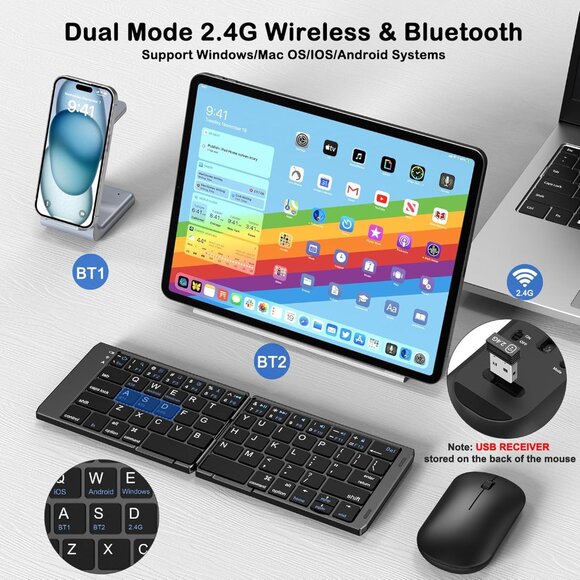 Foldable Wireless Keyboard & Mouse Combo – USB-C Rechargeable – New in Box - Picture 2 of 4